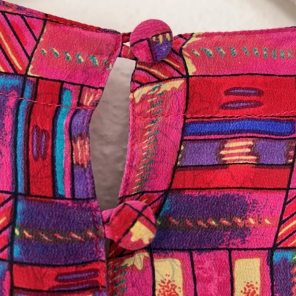 Vintage QUO-SILK Contrast abstract boho Top t-Shirt 100%silk - Picture 8 of 8